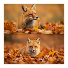 Fototapeta premium set of two images of fox World Wildlife Day March 3 World Animal Day October 4