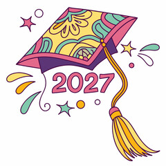 2027 graduation cap design element with transparent background