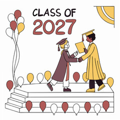 Class of 2027 graduation ceremony illustration with balloons