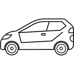 Black Outline Drawing Side View Modern Car Hatchback