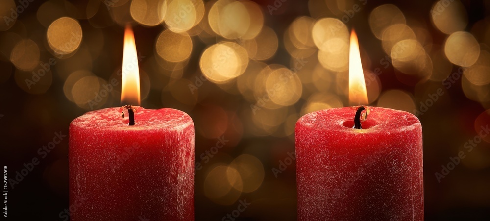 Poster the flickering red candles creating a warm and inviting atmosphere in the background.