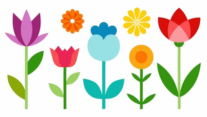 Obraz premium Colorful Geometric Flower Set Simple Floral Design Elements for Spring and Summer Vector Illustration