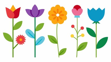 Obraz premium Five colorful geometric flowers on white background perfect for spring and summer designs or educational materials