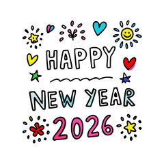 Happy new year 2026 colorful hand drawn design element