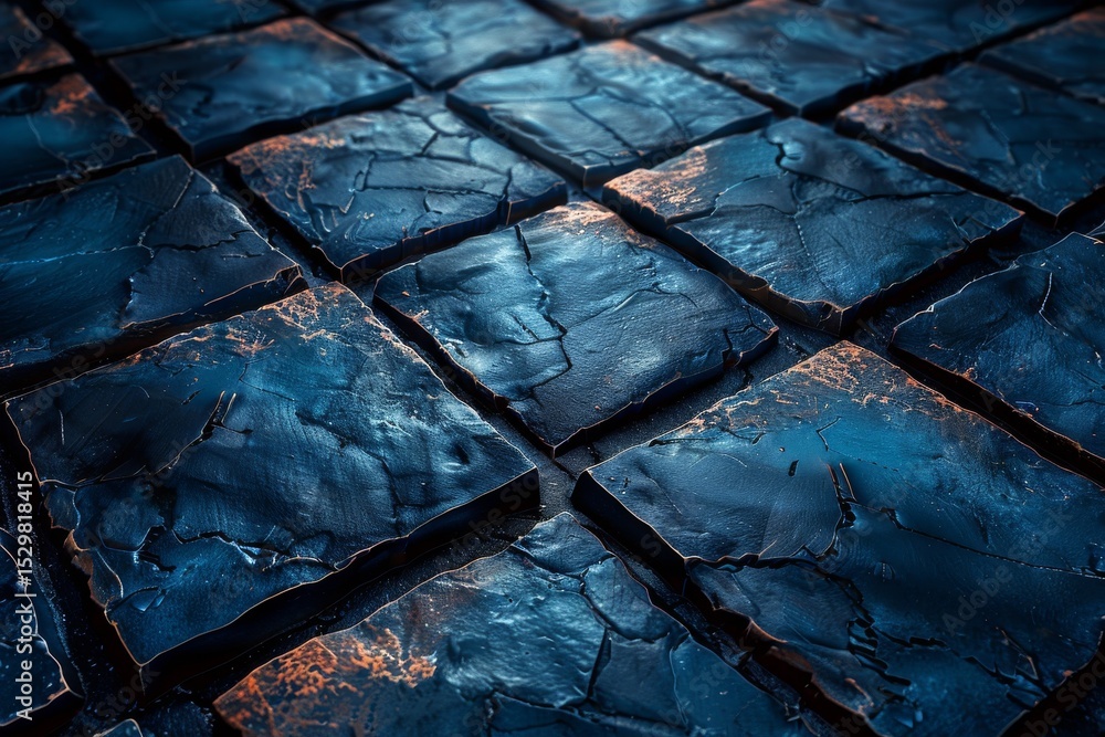 Aufkleber an artistic depiction of a dark blue textured surface, characterized by cracks and patterns, creatin