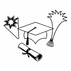 Graduation cap diploma starburst broom clean cutout image