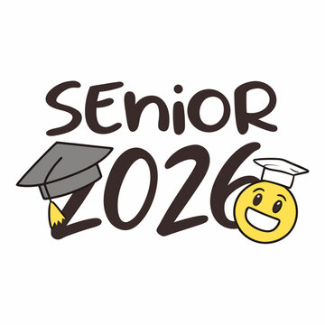 Senior 2026 graduation design happy emoji graduate cap