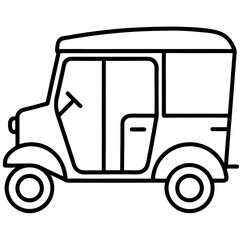 Black Outline Vector Three Wheeled Tuk Taxi three wheeled vehicle