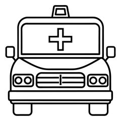 Obraz premium Line Art Black and White Ambulance Front View Medical Vehicle