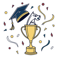 Graduation celebration trophy award cartoon illustration design