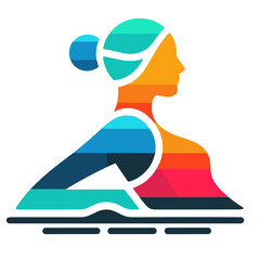 Colorful vector of female swimmer in vibrant gradient vector illustration on transparent background representing grace, athleticism, and water sports