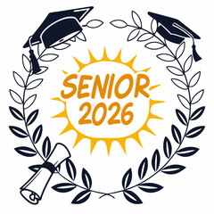 Obraz premium Senior 2026 graduation design with laurel wreath and caps