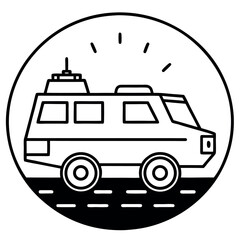 Monochrome Vector Emergency Response Vehicle Illustration Circular Badge