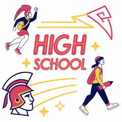 Obraz premium High school students running towards success future education