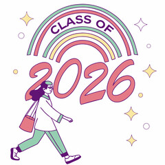 Class of 2026 graduation rainbow girl walking