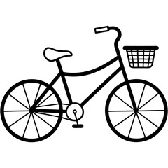Black and White Bicycle Illustration with Basket bike 2