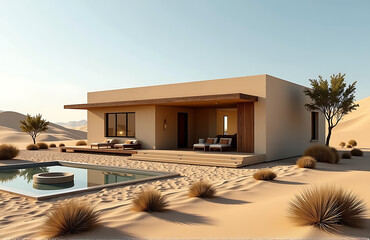 desert villa integrated rainwater harvesting system warm rustic aesthetic photorealistic