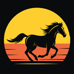 Silhouette of a Running Horse at Sunset