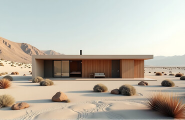 desert villa integrated rainwater harvesting system minimalist scandinavian style photorealistic