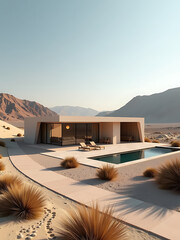 desert villa geothermal heating cooling futuristic parametric design photorealistic