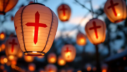 Glowing lanterns illuminating switzerland national day celebration.