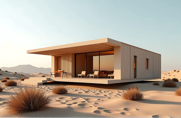 desert villa using recycled shipping containers futuristic parametric design photorealistic