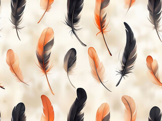Elegant Seamless Pattern with Feathers in Warm Earth Tones

