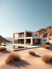 desert villa incorporating solar panel facades futuristic parametric design photorealistic