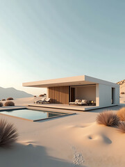 desert villa highlighting passive house design minimalist scandinavian style photorealistic