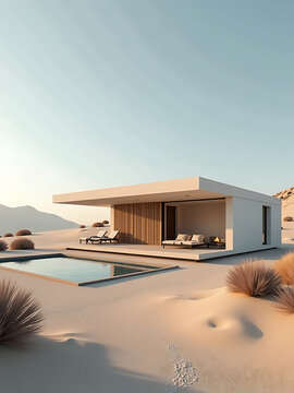 Fototapeta desert villa highlighting passive house design minimalist scandinavian style photorealistic