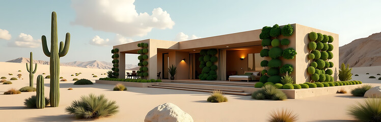 desert villa featuring vertical vegetable gardens futuristic parametric design photorealistic