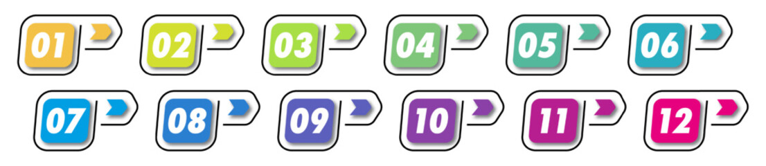 Bullet points numbers from 1 to 12 list markers trendy style