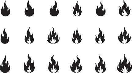 Abstract orange and yellow flame icon set with burning hot fire symbols for heat and danger illustration