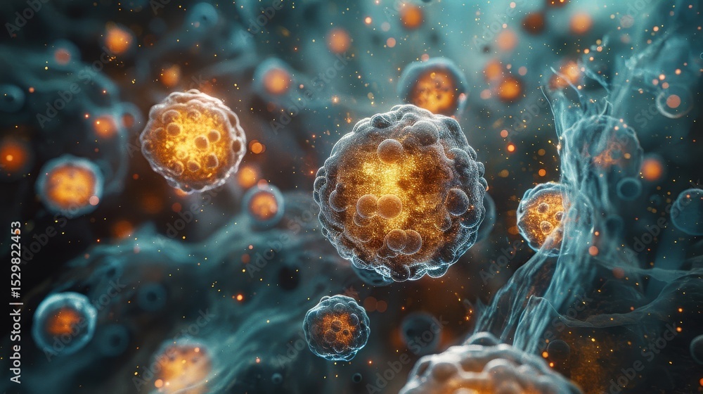 Poster an imaginative microscopic view showcases vibrant cells and structures, blending science with an abs