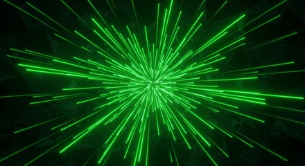 Abstract Background of Green Glowing Lines Burst Geometric Light Render