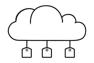 Cloud computing line drawing simple illustration three tags