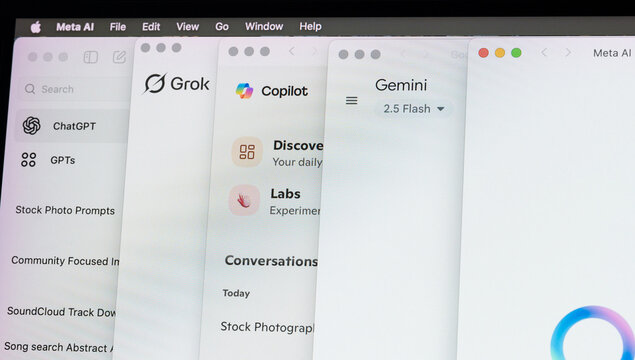 Set of  AI assistants on computer