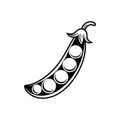 Black and white illustration of a single pea pod