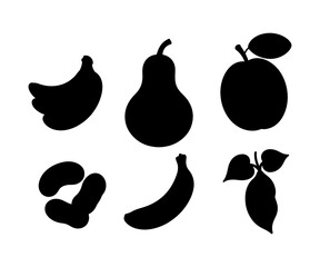 Silhouette set of fruits bananas pears apples