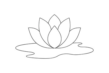 Simple line drawing of a water lily in a pond