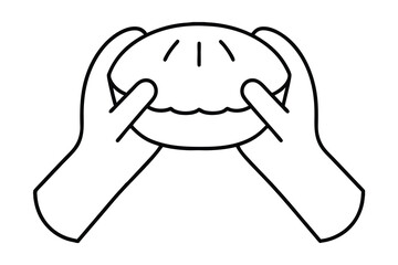 Hands holding a delicious pie line drawing illustration