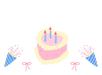 birthday cake with party props and festive bows