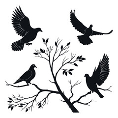 Flying Pigeon Silhouette Vector – Minimalist Bird Clip Art for Nature and Peace Concepts