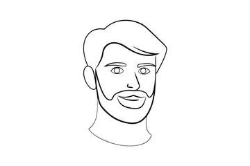 Line drawing of a smiling man with short hair and beard