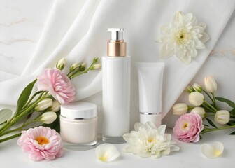 Creating a stunning editorial-style skincare scene with flowers in a glossy magazine photoshoot.