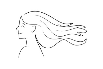 Woman with flowing hair line drawing minimalist art