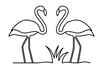 Two elegant flamingo line drawing facing each other