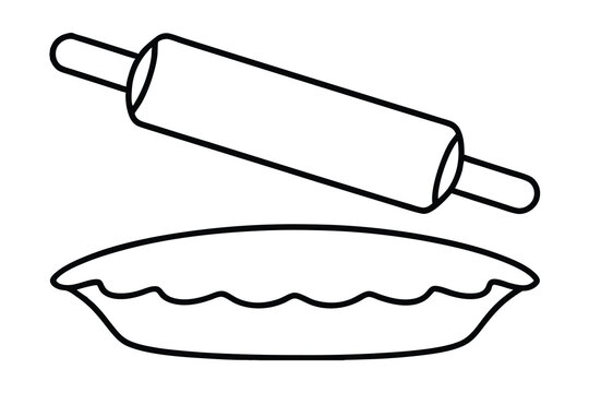 Rolling pin and pie crust line drawing baking illustration