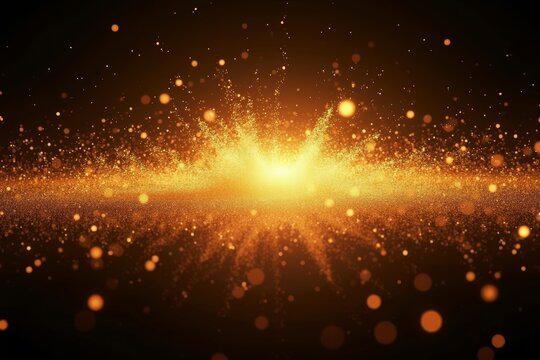 Golden Euphoria: A Dazzling Display of 4k Gold Particles in a Mesmerizing Motion Background with a Stunning Shockwave Burst on a Dramatic Black Canvas