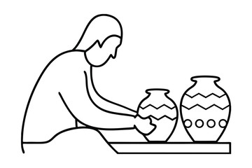 Line drawing of a potter shaping clay pots